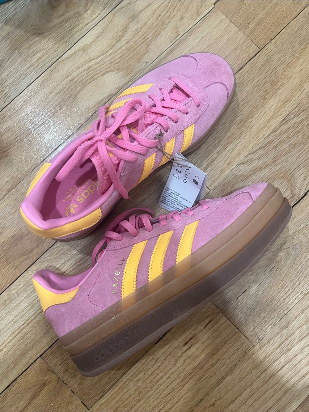 adidas Pink and Yellow Gazelle Platform Sneakers - Picture 2 of 6